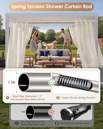 Nickel Tension Shower Curtain Rod 30-96 In (8ft) 1.1" Diameter Stainless Steel, Rustproof Heavy Duty, No Drilling Adjustable Room Divider for Bathroom Window Patio Closet - color: Nickel, size: 30-96''