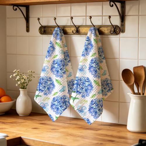 ZHAMEN 2Pcs Hydrangea Kitchen Towels Waffle Soft Dish Hand Towel - color: Multi 1554