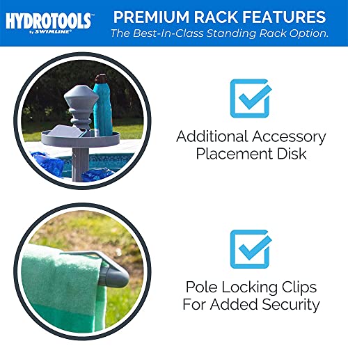 SWIMLINE HYDROTOOLS 89033 Premium Free Standing Poolside Valet Towel Rack Adjustable With Water Weighted Base Three Arms Secure Clips For Outdoors & Indoors Pool Patio Poolside Holder Drying Stand - color: Premium Rack (Gray)