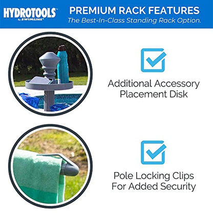 SWIMLINE HYDROTOOLS 89033 Premium Free Standing Poolside Valet Towel Rack Adjustable With Water Weighted Base Three Arms Secure Clips For Outdoors & Indoors Pool Patio Poolside Holder Drying Stand - color: Premium Rack (Gray)