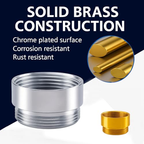 Faucet Aerator Adapter - 55/64 inch Female to 55/64 inch Male, Chrome Brass Sink Adapter, for Kitchen and Bathroom Faucet Adapter Kit Connection (F22-M22) | Chrome Brass Faucet Adapter: Durable premium chrome-plated brass for kitchen and bathroom faucets