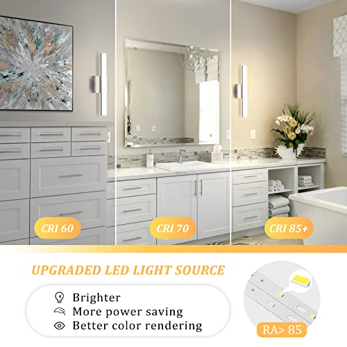 Bathroom Vanity Light Fixtures Above Mirror, Modern Wall Sconce | Small 16 Inch, Chrome, Soft Shadow Free, Linear Lamp Bar, over Sink, Sleek, Rustproof, Non-Glare, 4000K Natural White, 1 Pack - color: 4000K, size: 16inch