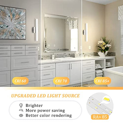 Bathroom Vanity Light Fixtures Above Mirror, Modern Wall Sconce | Small 16 Inch, Chrome, Soft Shadow Free, Linear Lamp Bar, over Sink, Sleek, Rustproof, Non-Glare, 4000K Natural White, 1 Pack - color: 4000K, size: 16inch