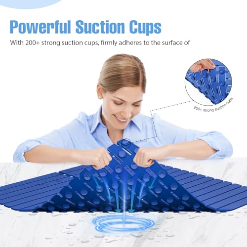 Shower Mat Non-Slip Bath Mat for Tub and Shower Stall,236 Suction Cups with Drain Holes, Quick Dry Machine Washable, Extra Grip for Stand Up Showers, Bathroom Essentials 24x24 Inch (Blue) - color: Blue