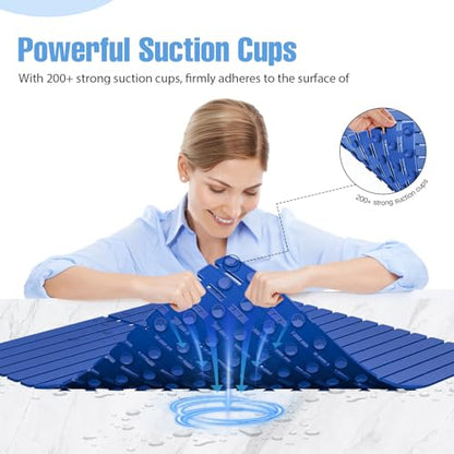 Shower Mat Non-Slip Bath Mat for Tub and Shower Stall,236 Suction Cups with Drain Holes, Quick Dry Machine Washable, Extra Grip for Stand Up Showers, Bathroom Essentials 24x24 Inch (Blue) - color: Blue