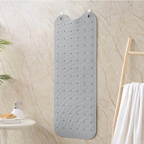 Extra Long Rubber Bathtub Mat, Non-Slip Shower Tub Mat, 39x16 Inch, Bath Tub Floor Mat with Suction Cups and Drainage Holes, Grey - color: Grey