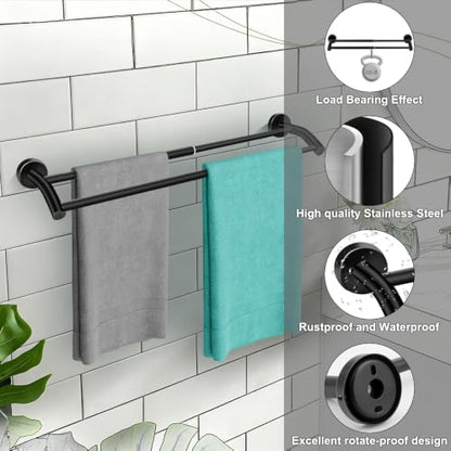 MGahyi Black Telescopic Double Towel Bar Wall Mount 14.5-24.8Inch | Rustproof Towel Rack with Widened Spacing, Scratch-resistant & Durable for Bathroom Kitchen RV - color: Black