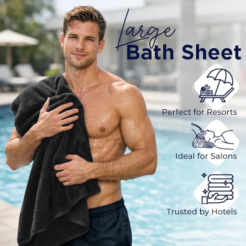 DAN River 2 Pack Bath Sheets Extra Large 35x70, Large Bath Towels for Adults, XL Oversized Heavy Duty Towel Set, 600 GSM 100% Ring Spun Cotton, Soft Quick Dry, Black - color: Black, size: Bath Sheet 35x70" (PK 2)