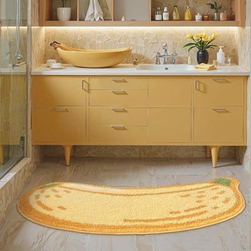 LUMI Cute Bathroom Rug, Absorbent Non Slip Bath Mat, 24"x51", Banana | Soft Plush Microfiber Runner Rug, Quick Dry, Washable Fruit Bath Mats for Shower Floor, Sink Bathtub, Bedroom, Kids Room - color: Fruit-banana-large