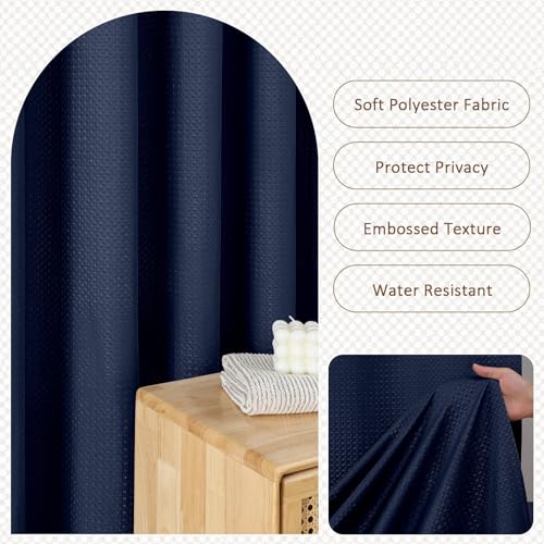 Navy Blue Stall Shower Curtain 36 x 72 Inch, Textured Soft Fabric Waffle Narrow Size Modern Shower Small Curtain for Bathroom Hotel, Machine Washable, Water Resistant, 36Wx72L Inches - color: Navy Blue, size: 36"W x 72"L (Pack of 1)