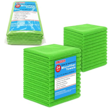 Blue Horizon Microfiber Cleaning Towels, Pack of 24, Ultra Soft Plush Washcloth, All Purpose Premium Microfiber Detailing Cleaning Cloths Reusable Shop Towels (16" x 16", Green) - color: Green