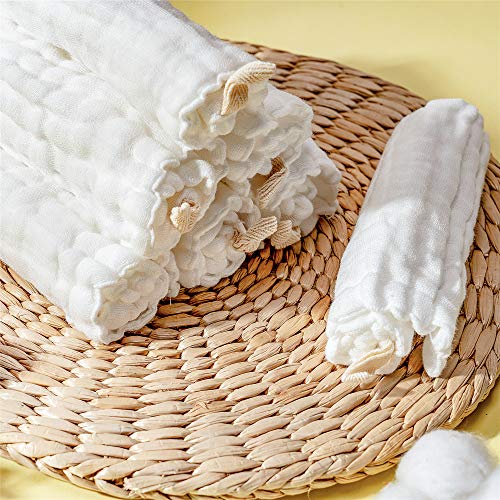 Baby Muslin Washcloths- Natural Cotton Wipes - Soft Newborn Face Towel for Sensitive Skin- Registry as Shower, 10 Pack 12x12 inches by MUKIN (White) - color: White