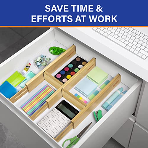 Adjustable Bamboo Drawer Dividers for Clothes, Kitchen Utensils, Office Desks, Bathroom Accessories, Socks and Underwear, and Personal Items, 4 Dividers with 4 Partitions