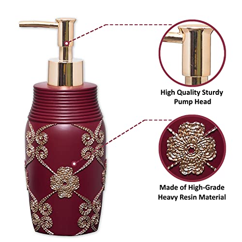 Zahari Home 4pc Elegant Rose Burgundy Bathroom Set Classic Bathroom Lotion Dispenser, Tumbler, Toothbrush Case and Bar Soap Holder Modern Uunique Design Burgundy Red Bathroom Accessories - color: Elegant Rose, style: 4 Piece Set