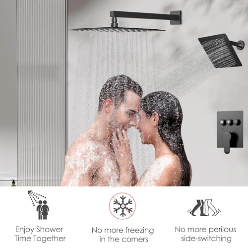 Shower Systems with Rain Shower and Handheld,STARBATH Dual Head 12+6" Rainfall Shower Can Run All Together, Wall Mount Shower Faucet Set with Pressure Balance Valve and Trim Kit, Matte Black - color: Matte Black, size: 6+12 inch-08