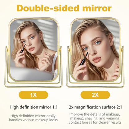 Mipcase Dual-Sided 7.87x6.10x2.71In Swivel Vanity Mirror – 1X & 2X Magnification for Precise Eyebrow Shaping, 360° Rotation for Bathroom, Bedroom, Dresser