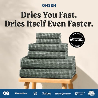 ONSEN Sculpted Terry Towel Set, 100% American Cotton, Quick Dry Lint Free, Lightweight Absorbent Face Hand Bath Towels with Hanging Loop (Spruce, 2X Bath Towel, 2X Hand Towel, 2X Face Towel) - color: Spruce, size: 2X Bath Towel, 2X Hand Towel, 2X Face Tow