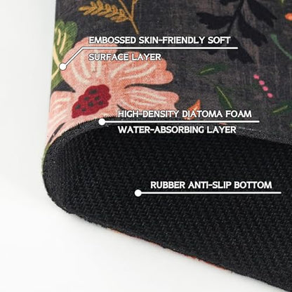 Boho Black Flowers Kitchen Sink Splash Guard Faucet Mat,Faucet Non-Slip Absorbent Mat,Farmhouse Sink Splash Guard Behind Faucet for Kitchen Bathroom, 15"x5.5" - color: Drying Faucet Mat 4