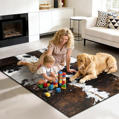 Western Rugs for Entryway 3x5 ft Washable Area Rug Rustic Cow Print Non Slip Entry Rug Farmhouse Indoor Floor Mat Carpet for Foyer Bedroom Living Room Entrance Kitchen - size: 3' x 5' (Rectangular)