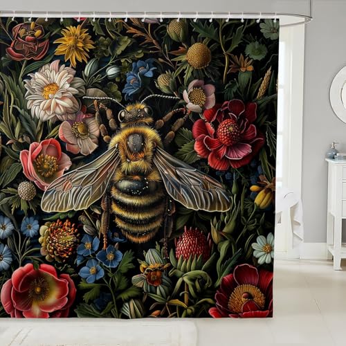 Bee Kids Shower Curtains,Flowers Leaf Leaves Animals Botanical Natural Bathroom Curtains for Girls Boys,Rustic Farmhouse Vintage Country Waterproof Curtain,12 Hooks Suits,72" W x 78" L - color: Color 03, size: 72"Wx78" L