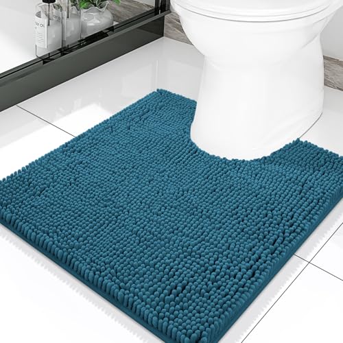 Smiry Luxury Chenille Toilet Rugs U-Shaped 20x20, Soft Absorbent Non-Slip Contour Bathroom Rugs for Toilet, Machine Washable Contoured Bath Mats, Peacock Blue - color: Peacock Blue, size: 20" X 20" Contour Rug