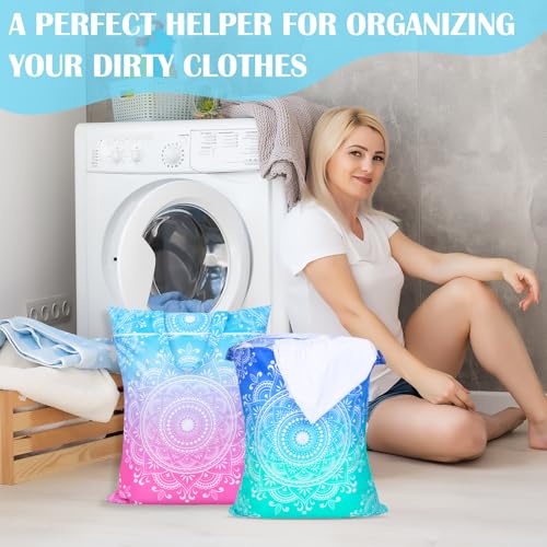 2 Pcs Large Travel Laundry Bags - Waterproof with Handle, Washable Dirty Clothes Bags for Travel, Wet & Dry, Gym, Swimming Pool, College Dorm - color: Mandala