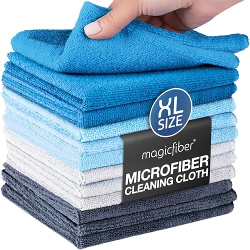 MagicFiber Microfiber Cleaning Cloth, Rags & Dish Towels, 12pk, Large 13x11 | Higher Quality, Larger Size for Housekeeping, Kitchen & Washing Dishes
