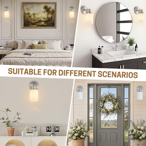 2-Pack 1-Light Vanity Lights, Brushed Nickel Bathroom Light Fixture with Textured Milky White Glass Shade, E26 Modern Vanity Lighting Fixture for Bathroom Wall Sconce - color: Nickel, size: 4.7 Inch : 1-Light