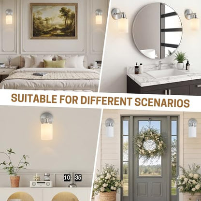 2-Pack 1-Light Vanity Lights, Brushed Nickel Bathroom Light Fixture with Textured Milky White Glass Shade, E26 Modern Vanity Lighting Fixture for Bathroom Wall Sconce - color: Nickel, size: 4.7 Inch : 1-Light