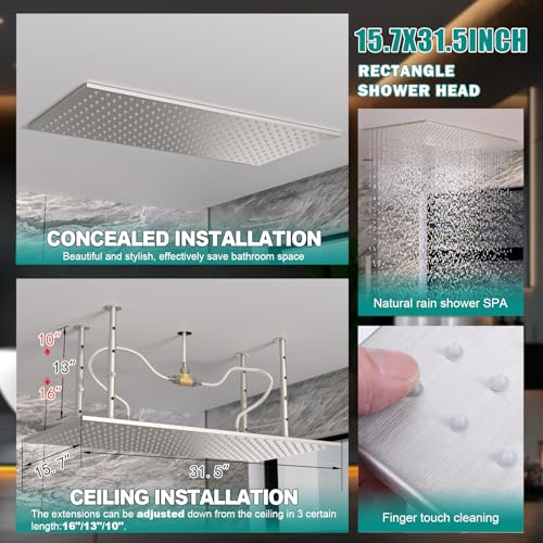 HOMEDEC Full Body Shower System with Dual Shower Heads, 6pcs Body Jets with 15.7x31.5" Rainfall and 6" Showerheads, Brushed Nickel - color: Brushed Nickel, style: 4-Way + 1x 6" Top