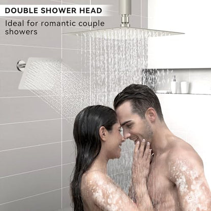 STARBATH Shower Faucet Set Shower System with Diverter Valve Brushed Nickel | 12 Inch Ceiling Mount Rain Shower Head, 6 Inch Wall Mount Rainfall Shower Head and Handheld Spray for Two Person - color: Brushed Nickel, size: 12"+6"-02