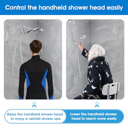 PDPBath Brass 16 Inch Shower Head Extension Arm, Upgrade Flexible Height & Angle Adjustable Shower Arm Extender with Lock Joints, for Fixed Shower Head & Handheld Shower Head, Chrome - color: Chrome, style: 6 Inch + 10 Inch
