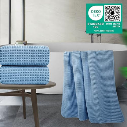 POLYTE 430 GSM Poly Blend Microfiber Waffle Bath Sheet XL Set, 35x70 in | 2 Pack, Oversize, Lint Free, Quick Dry - color: Blue, size: X Large