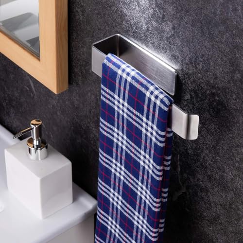 Hand Towel Holder, Self Adhesive Hand Towel Bar, Bathroom Towel Rack Stick on Wall, Stainless Steel Brushed Silver