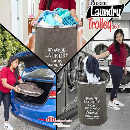 dbest products Bigger Laundry Trolley 360 Rolling Hamper Basket on wheels Bag Cart Large Capacity with Removable Liner for Dirty Clothes Drawstring Cover 4 Swivels, Brown - color: Brown, size: Bigger Swivel Wheels