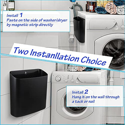 Picowe Magnetic Laundry Storage, Large Lint Holder Bin for Laundry Room, Space-Saving Trash Container Hanging on Dryer, Washer or Wall Mount Trash Bin (Black) - size: L - Black
