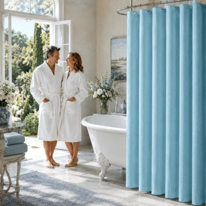 LaCyan 3 in 1 Waterproof Waffle Weave Shower Curtain and Clear Liner Set with 12 Stainless Steel Hooks Double Sided for Bathroom 72 Inches Heavy Duty Polyester Fabric Shower Curtains 72x72 - color: Teal, size: 72"W x 72"L (Pack of 3)