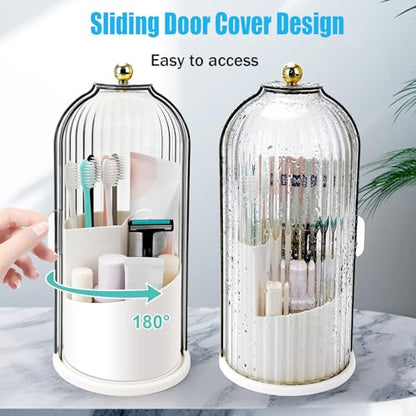 Concealed Toothbrush Holder, Rotating Bathroom Organizer Countertop | Toothbrush and Toothpaste Holders with Cover, Waterproof and Dustproof, 360° Rotating Base, for Bathroom Countertop - color: 1pcs White
