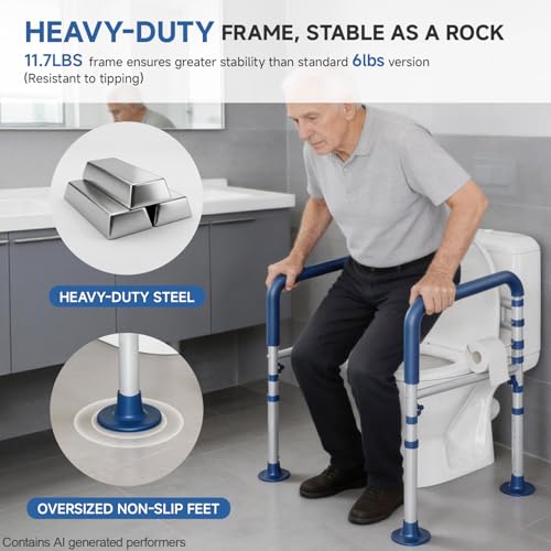 Toilet Safety Rail for Seniors and Handicap, Adjustable Height & Width, Stand Alone Toilet Safety Frame, Supports up to 350Lbs (Blue)