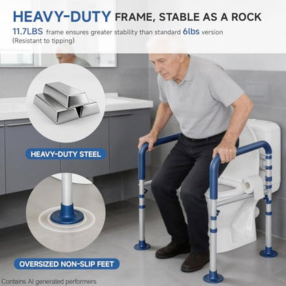 Toilet Safety Rail for Seniors and Handicap, Adjustable Height & Width, Stand Alone Toilet Safety Frame, Supports up to 350Lbs (Blue)