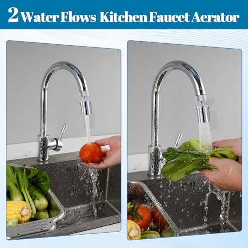 Hibbent NSF/ANSI/CAN 61 Certified Dual-function Faucet Aerator, CUPC Certification Big Angle Rotate Kitchen Sink Aerator 360 Degree Swivel Sink Sprayer Attachment-55/64 Inch Female Thread-Chrome - color: Chrome, style: Upgraded Aerator with 2 Swivel Joint