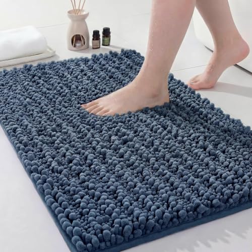 Disolla Small Bath Mat 17x24 Inch - Chenille Blue Bathroom Rug, Extra Soft Absorbent Plush Shaggy Bathmat, Non-Slip Machine Washable Floor Mat for Shower, Tub and Sink - color: Blue, size: 1'5" x 2' (17''x24'' Mini Bathroom Rug)