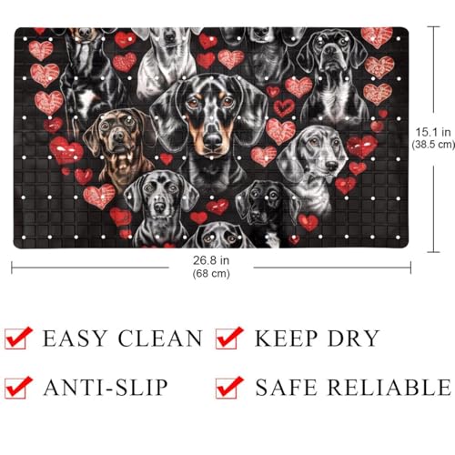 Bath Tub Mat Non Slip 15.1 x 26.8 Inch, Dogs Dachshund Eco Friendly Bathmat with Suction Cups Drain Holes Shower Tub Mats - color: Multi 03