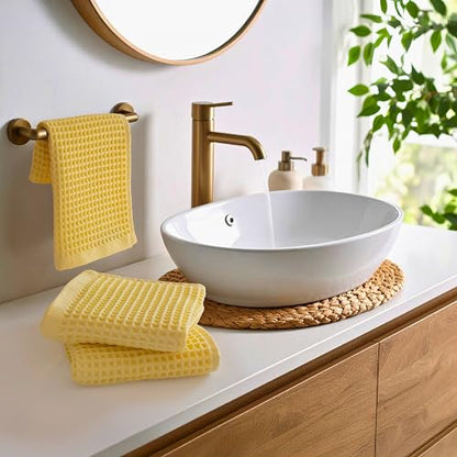PÜSKÜL Natural 100% Turkish Cotton Waffle Kitchen Towels Set of 3 | Oeko-Tex, Premium Waffle Hand Towels for Bathroom | Soft Absorbent Quick-Dry Lint-Free Dish Towel Large 32x16 inch (3, Light Yellow) - color: Light Yellow