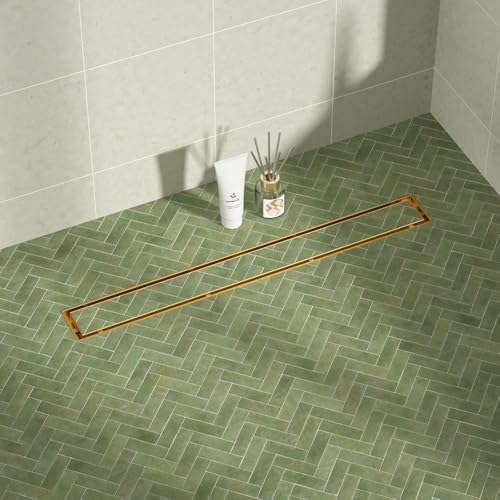 Linear Shower Drain, 304 Stainless Steel Floor Drain 24" | with Tiled Insert Grate & Hair Strainer, Bathroom 2-in-1 Tiled in Drain, CUPC Certified - color: Brushed Gold, size: 24''