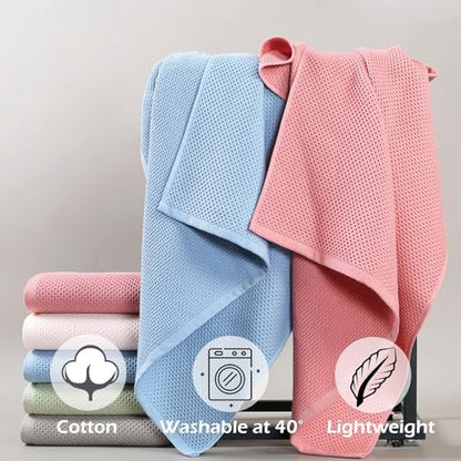 SK Studio 6 Piece Green Bath Towels Set Cotton Waffle Bathroom Towels | 2 Bath Towels, 2 Hand Towels, 2 Washcloths Quick Dry for College Dorm, Spa - color: Green