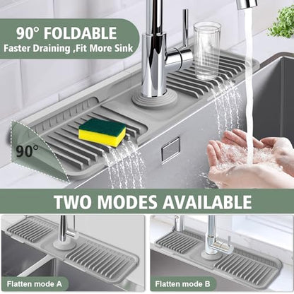 17.7-Inch Kitchen Sink Splash Guard Mat | 7° Slope for Fast Self-Draining | Snap-Lock Design | Universal & Cuttable Silicone Faucet Mat Gray - color: Gray, size: 17.7" x 5.5"