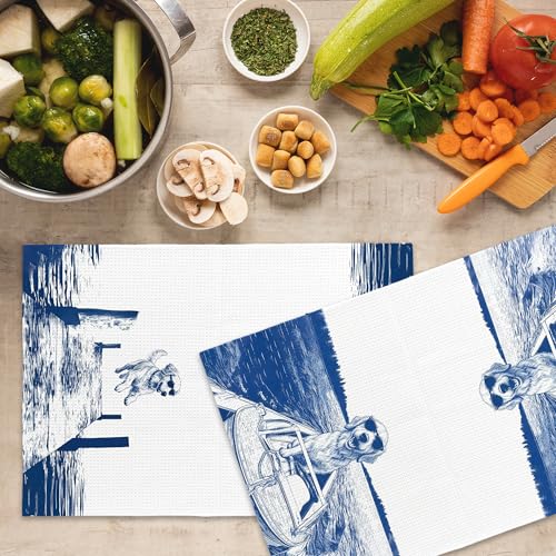 Lake House Decor Golden Retriever Kitchen Towels Set of 2, Summer Funny Lake Dog Coastal Bathroom Hand Towel, Dog Lover Gifts Tea Towel Dish Towels 16x24 Inch - color: Golden Retriever