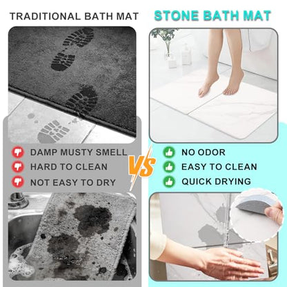 Stone Bath Mat, Foldable Non-Slip Stone Bath Mats for Bathroom 24"x16", Absorbent Quick Dry Diatomaceous Earth Bath Mat, Magic Stone Dish Drying Mat for Kitchen Counter, Pet & Plant - color: White Marble