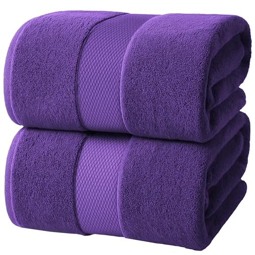 Infinitee Xclusives Jumbo Bath Sheets Towels for Adults – 600 GSM (35X70 Inches)– 100% Ring Spun Cotton, Soft and Absorbent Large Bath Towels for Bathroom (Profound Purple) - color: Profound Purple, size: Bath Sheets - 2 Pack